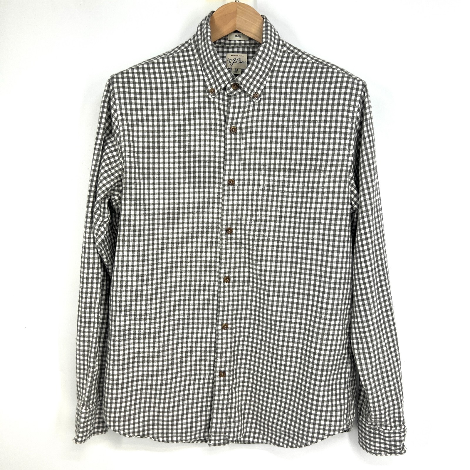 J.Crew Brushed Twill Slim Fit Button Down Ls Shirt Mens Size M Gray White Check